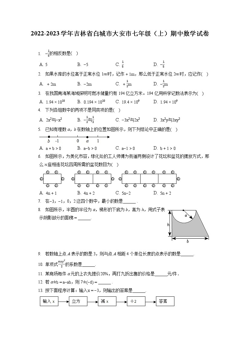2022-2023学年吉林省白城市大安市七年级（上）期中数学试卷（含答案解析）01
