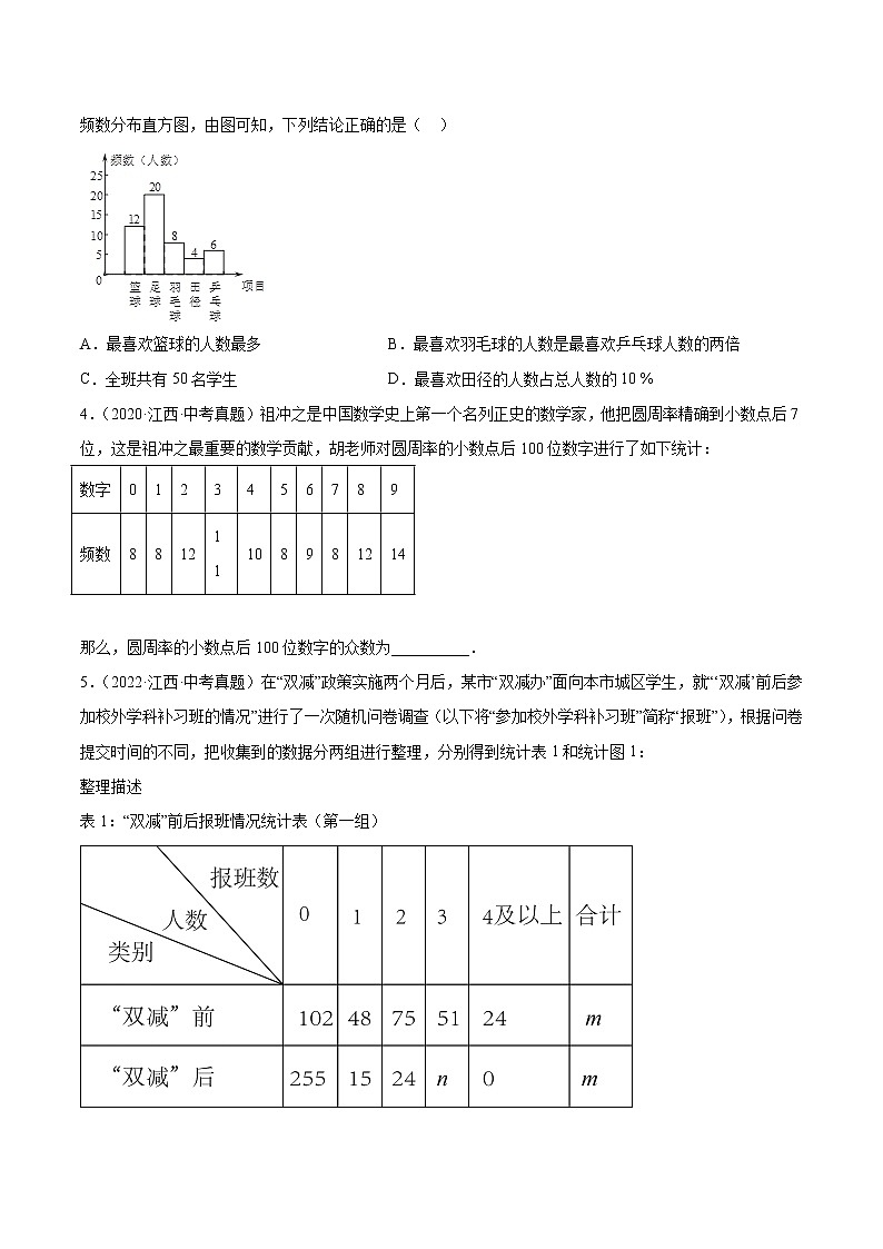 专题09 统计与概率-5年（2018-2022）中考1年模拟数学分项汇编（江西专用）（原卷版）第2页