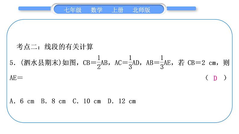 北师大版七年级数学上第四章基本平面图形章末复习与提升习题课件第7页