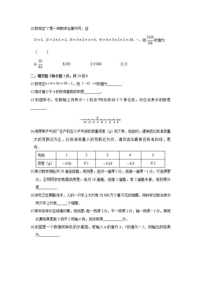 初中人教版数学七年级上册同步练习试题每周测第一章有理数周周测6全章第2页