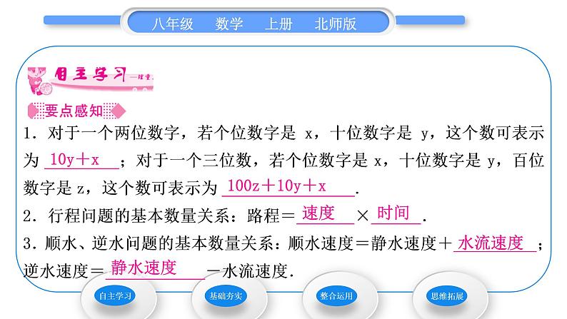 北师大版八年级数学上第五章二元一次方程组5.5应用二元一次方程组——里程碑上的数习题课件第2页