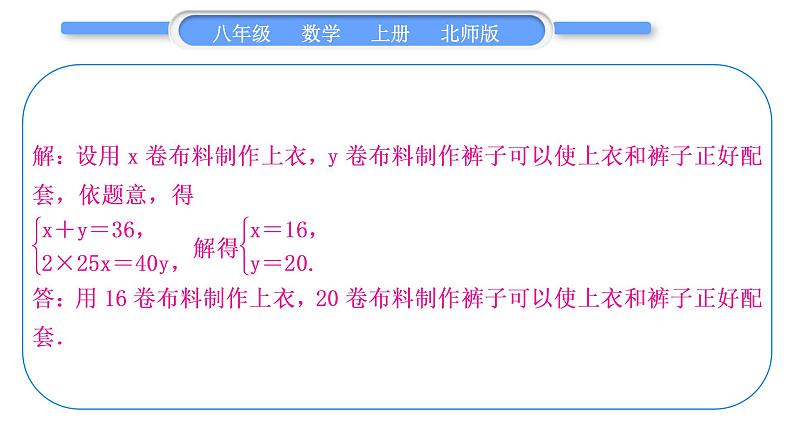 北师大版八年级数学上第五章二元一次方程组基本功强化训练(五)二元一次方程组的实际应用习题课件第5页