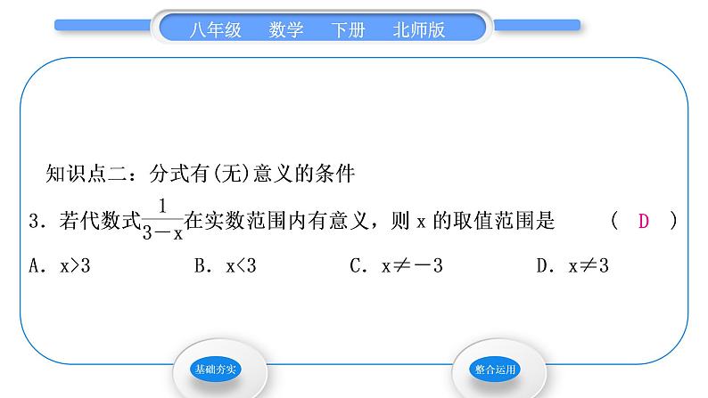 北师大版八年级数学下第第五章分式与分式方程5.1认识分式第1课时分式的有关概念习题课件06