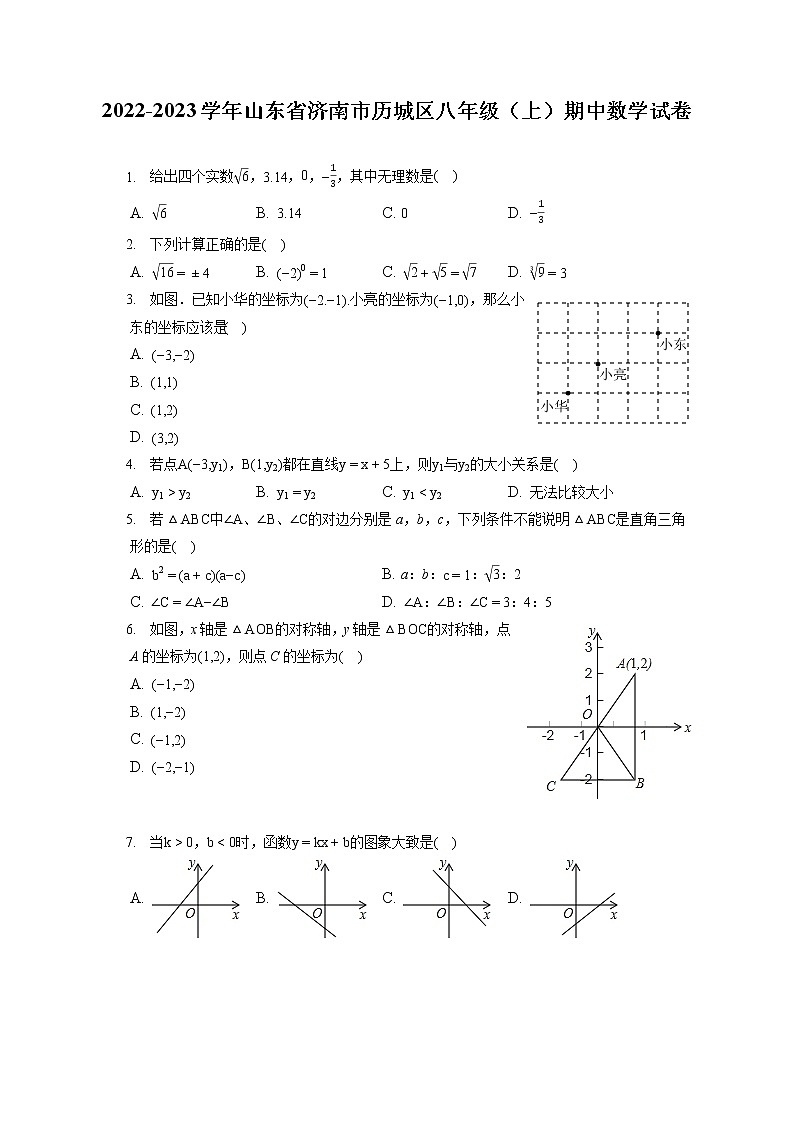 2022-2023学年山东省济南市历城区八年级（上）期中数学试卷（含答案解析）01