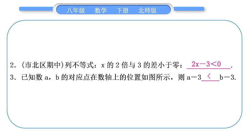 北师大版八年级数学下第二章一元一次不等式与一元一次不等式组章末复习与提升习题课件第3页