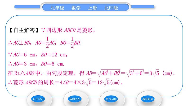 北师大版九年级数学上第一章特殊平行四边形1.1菱形的性质与判定第1课时菱形的性质习题课件第4页