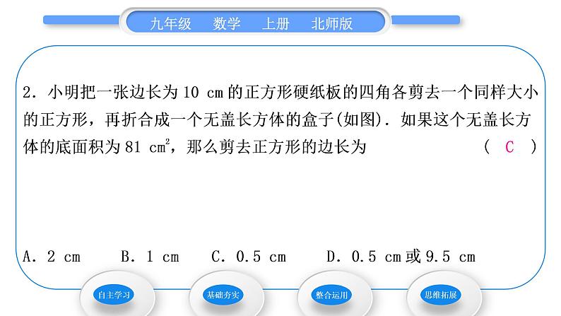 北师大版九年级数学上第二章一元二次方程2.6应用一元二次方程第1课时利用一元二次方程解决几何问题习题课件08