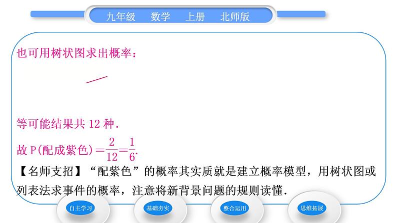 北师大版九年级数学上第三章概率的进一步认识3.1用树状图或表格求概率第3课时求“配紫色”游戏的概率习题课件第5页