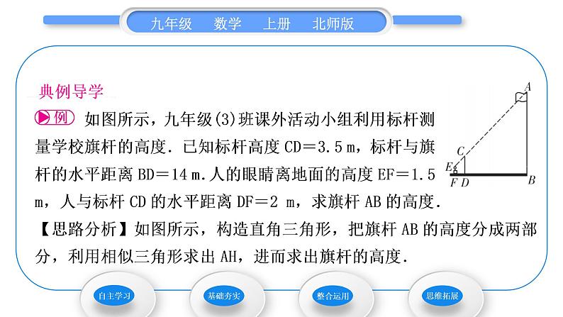 北师大版九年级数学上第四章图形的相似4.6利用相似三角形测高习题课件第3页