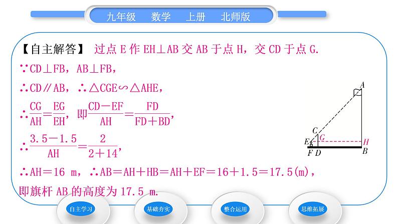 北师大版九年级数学上第四章图形的相似4.6利用相似三角形测高习题课件第4页