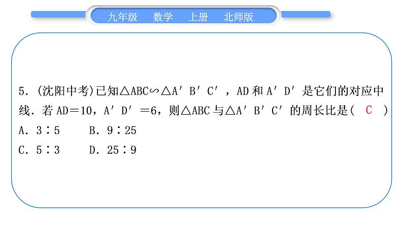 北师大版九年级数学上第四章图形的相似基本功强化训练(四)相似三角形的性质与判定习题课件第6页