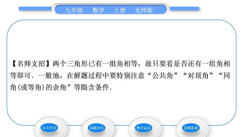 北师大版九年级数学上第四章图形的相似4.4探索三角形相似的条件第1课时两角分别相等的两个三角形相似习题课件05