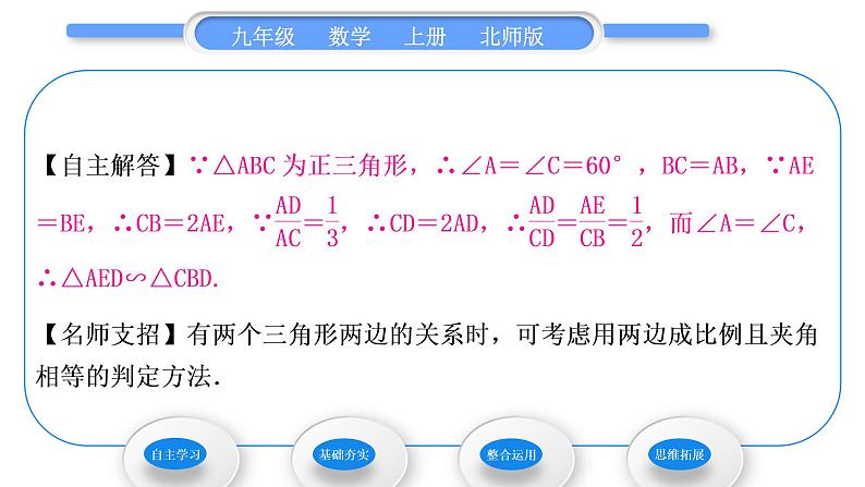 北师大版九年级数学上第四章图形的相似4.4探索三角形相似的条件第2课时两边成比例且夹角相等的两个三角形相似习题课件第4页