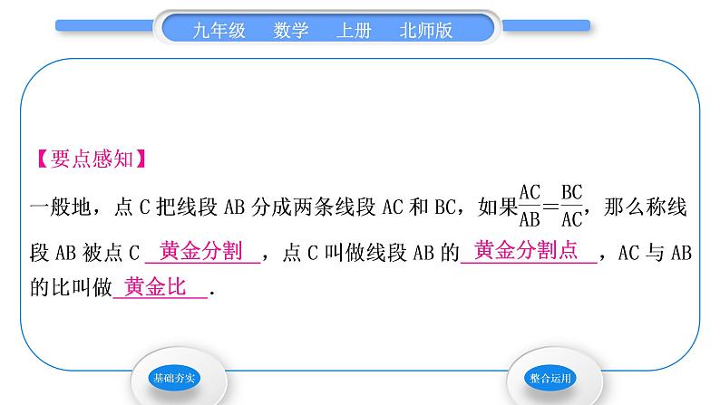 北师大版九年级数学上第四章图形的相似4.4探索三角形相似的条件第4课时黄金分割习题课件02