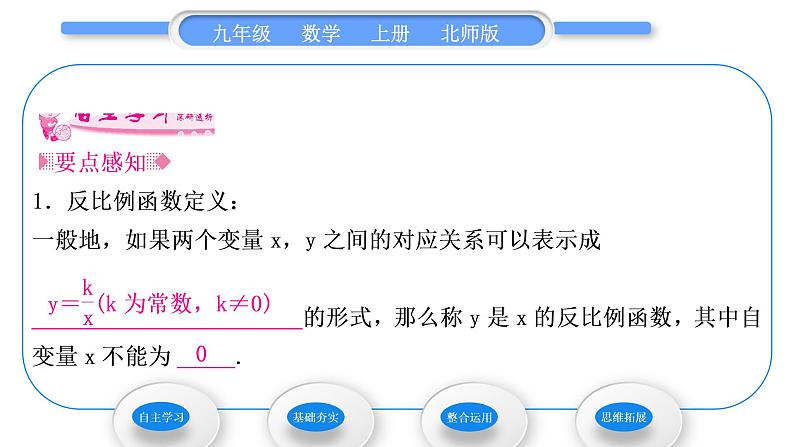 北师大版九年级数学上第六章反比例函数6.1反比例函数习题课件02