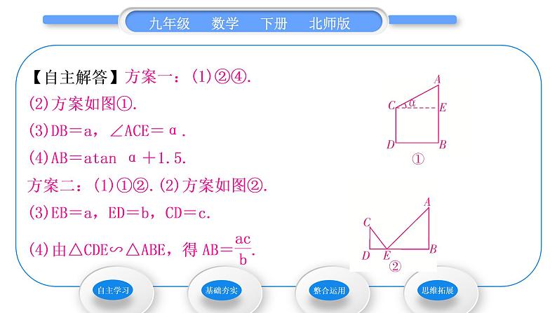 北师大版九年级数学下第一章直角三角形的边角关系1.6利用三角函数测高习题课件第4页