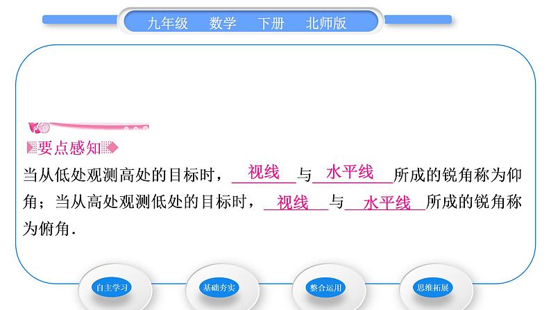 北师大版九年级数学下第一章直角三角形的边角关系1.5三角函数的应用第2课时仰角、俯角问题习题课件第2页