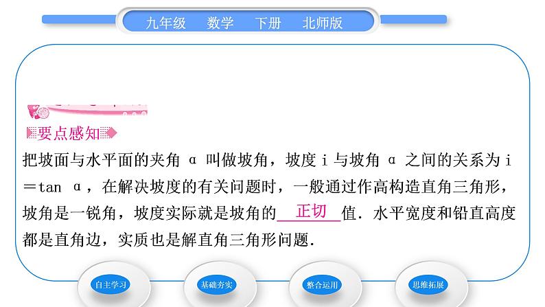 北师大版九年级数学下第一章直角三角形的边角关系1.5三角函数的应用第3课时坡角与倾斜角问题习题课件第2页