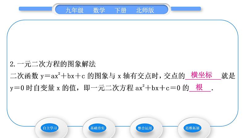 北师大版九年级数学下第二章二次函数2.5二次函数与一元二次方程第1课时二次函数与一元二次方程之间的关系习题课件第3页