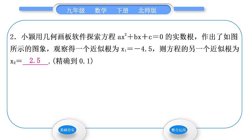 北师大版九年级数学下第二章二次函数2.5二次函数与一元二次方程第2课时利用二次函数求一元二次方程的近似根习题课件03