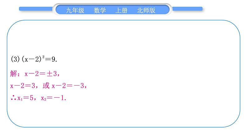 北师大版九年级数学上第二章一元二次方程基本功强化训练(二)一元二次方程的解法习题课件第3页