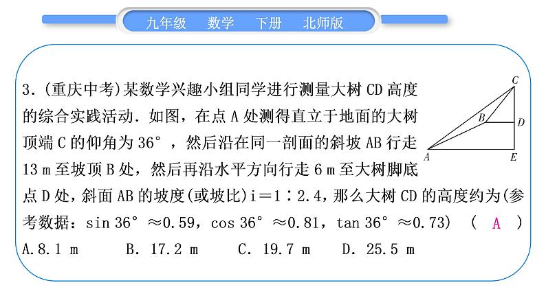 北师大版九年级数学下单元周周测(二)(1.5－1.6)习题课件第4页