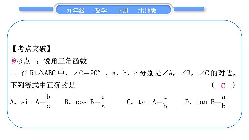 北师大版九年级数学下第一章直角三角形的边角关系章末复习与提升习题课件02