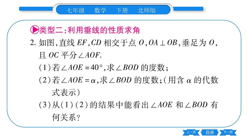 北师大版七年级数学下第2章相交线与平行线平行线的性质专题4与相交线、平行线相关的 角的计算习题课件04