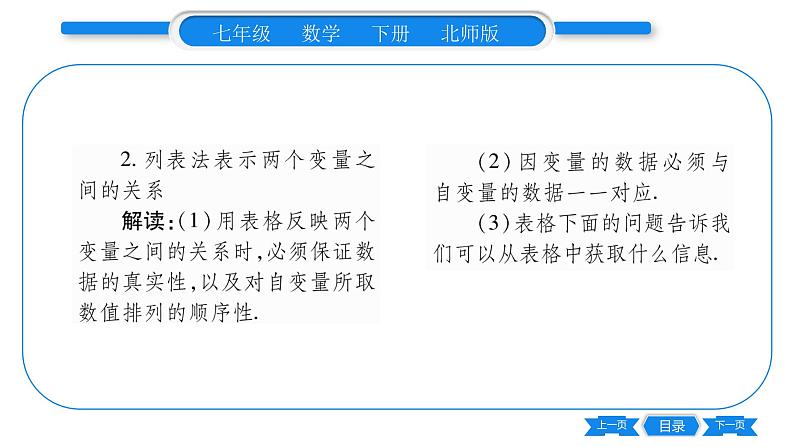 北师大版七年级数学下第3章变量之间的关系用表格表示的变量间的关系习题课件第3页