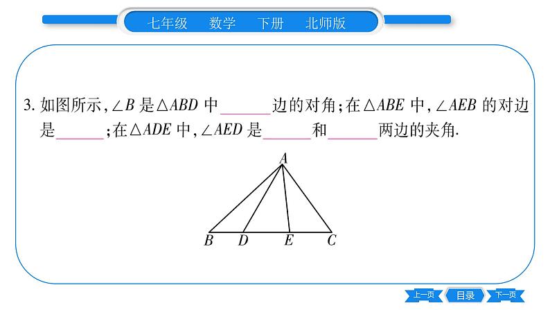 北师大版七年级数学下第4章三角形认识三角形第1课时三角形的内角和习题课件第7页