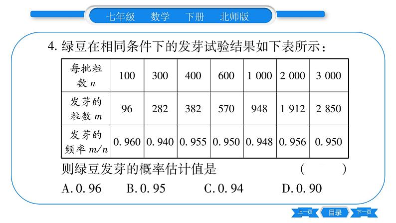 北师大版七年级数学下第6章概率初步频率的稳定性第2课时用频率估计概率习题课件第5页