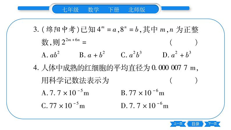 北师大版七年级数学下期末复习（整式的乘除）习题课件04