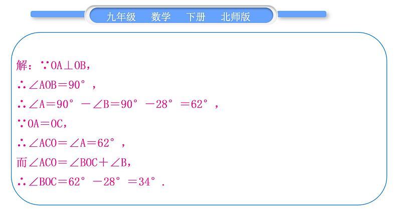 北师大版九年级数学下第三章圆基本功强化训练(五）利用圆的性质求角度习题课件第3页