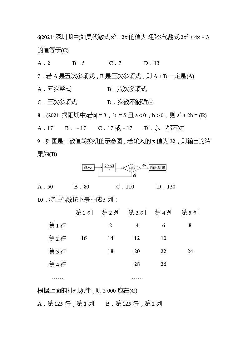 第3章 整式及其加减 数学北师大版七年级上册单元测评2(含答案)第2页