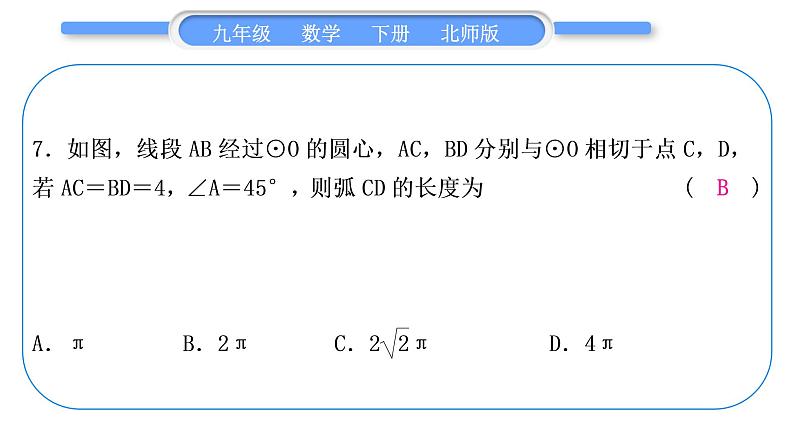 北师大版九年级数学下期末复习专题八圆习题课件08