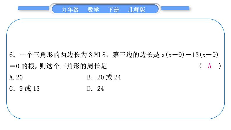 北师大版九年级数学下期末复习专题二一元二次方程习题课件07