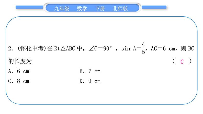 北师大版九年级数学下期末复习专题六直角三角形的边角关系习题课件第3页