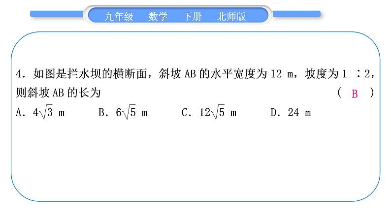 北师大版九年级数学下期末复习专题六直角三角形的边角关系习题课件第5页