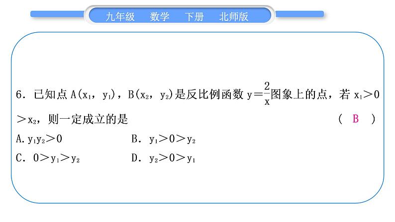 北师大版九年级数学下期末复习专题五反比例函数习题课件07