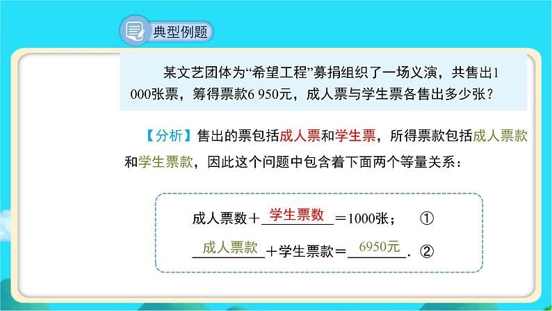 《应用一元一次方程——“希望工程”义演》示范课教学课件【数学七年级上册北师大】第7页