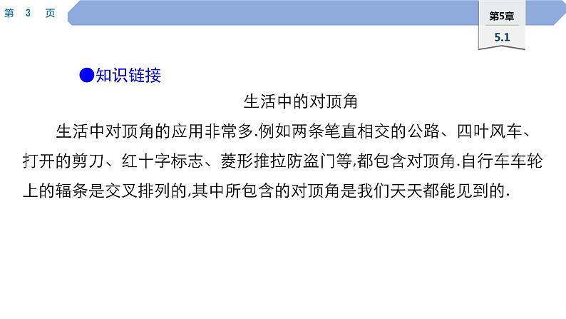 46 第5章 相交线与平行线 5.1 相交线 1.对顶角PPT第3页