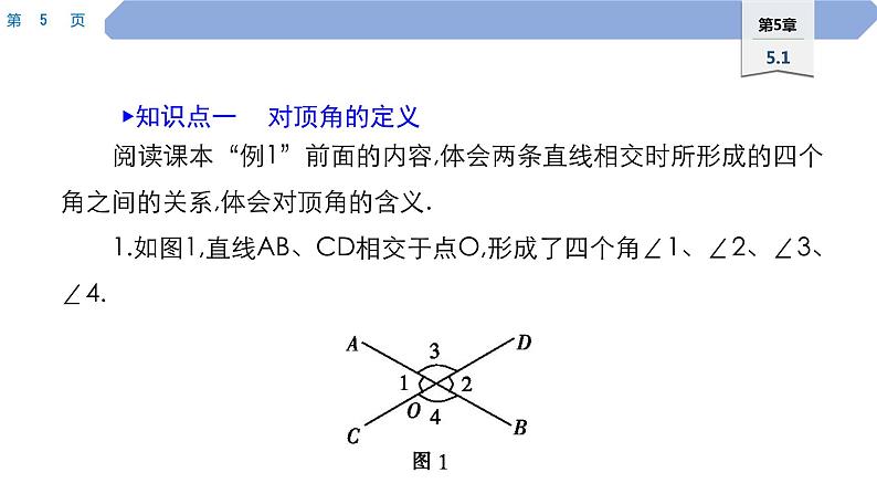 46 第5章 相交线与平行线 5.1 相交线 1.对顶角PPT第5页