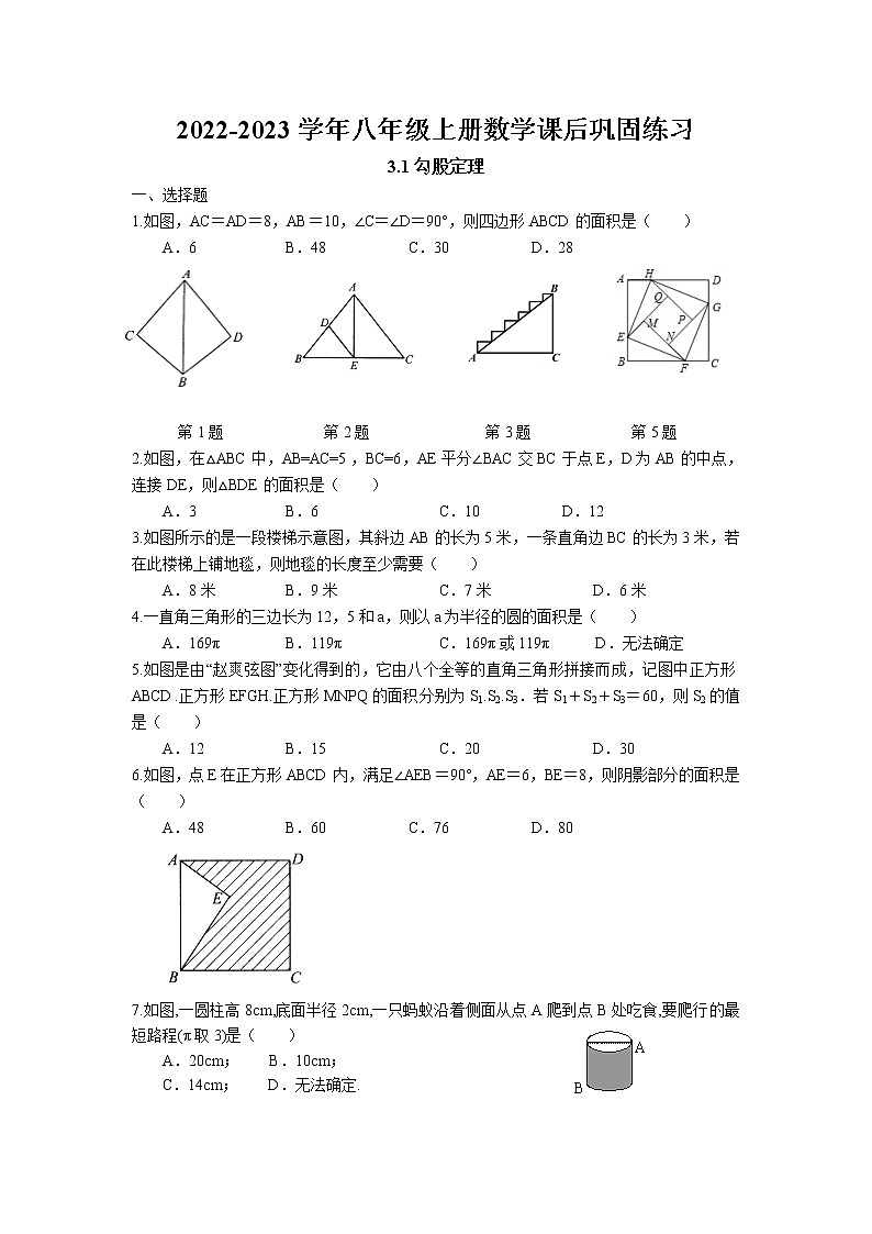 3.1 勾股定理课后巩固练习卷 2022-2023学年苏科版数学八年级上册01