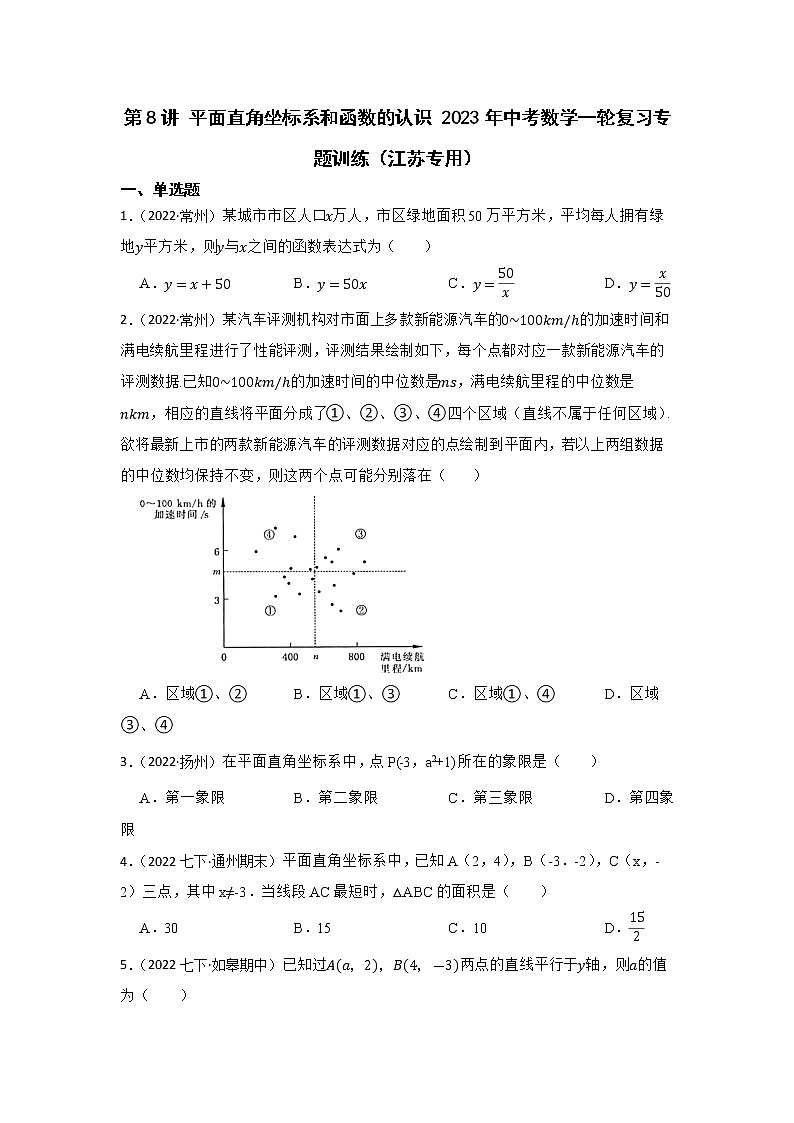 第8讲 平面直角坐标系和函数的认识 2023年中考数学一轮复习专题训练（江苏专用）第1页