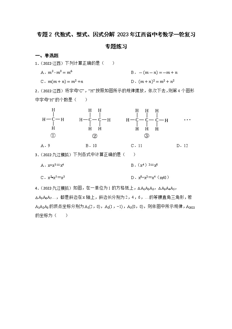 专题2 代数式、整式、因式分解 2023年江西省中考数学一轮复习专题练习第1页