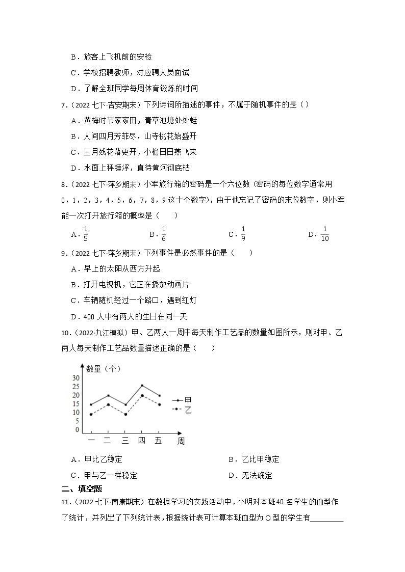 专题22 统计与概率 2023年江西省中考数学一轮复习专题练习02