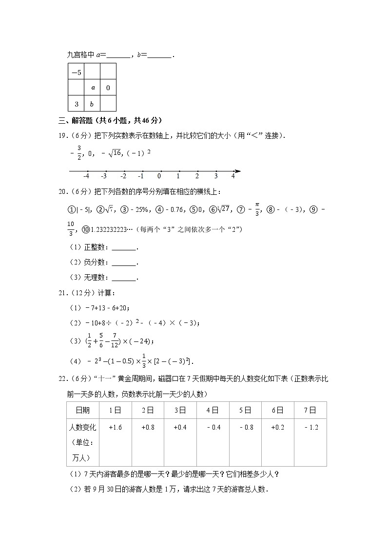 _浙江省温州市瑞安市六校联考2022-2023学年七年级上学期期中数学试卷 (含答案)第3页