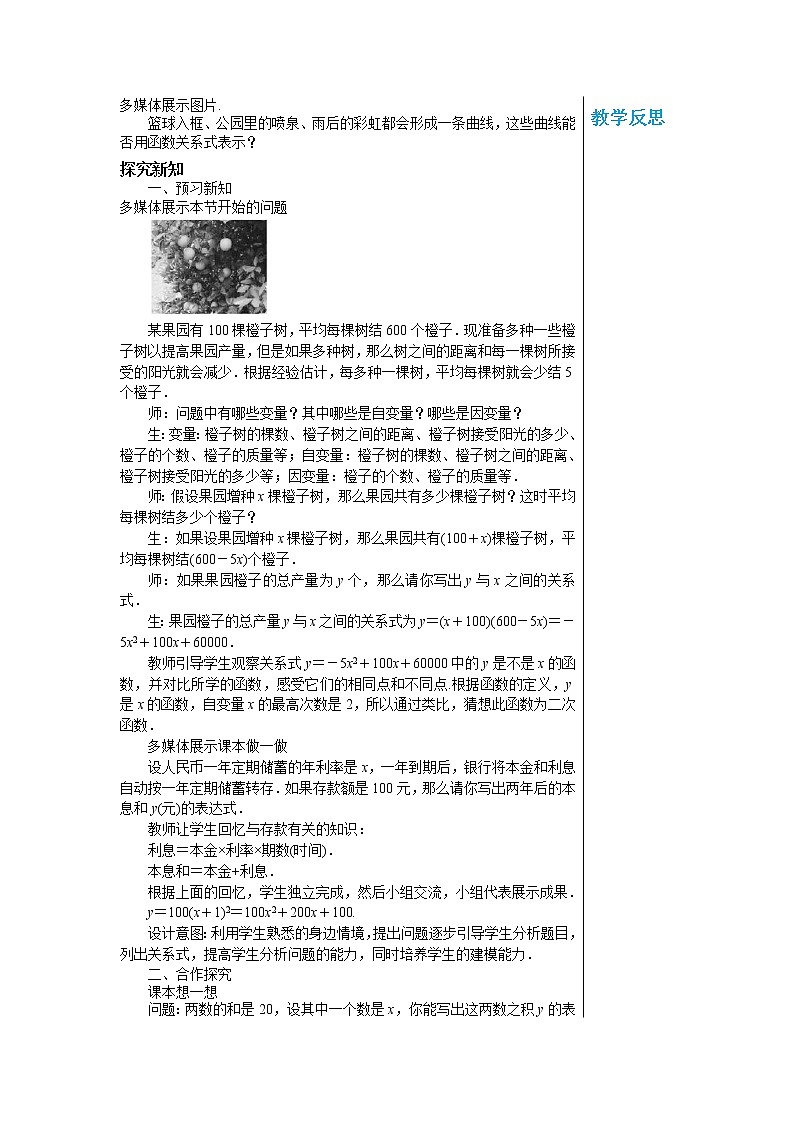 2.1 二次函数 数学北师大版九年级下册教案02