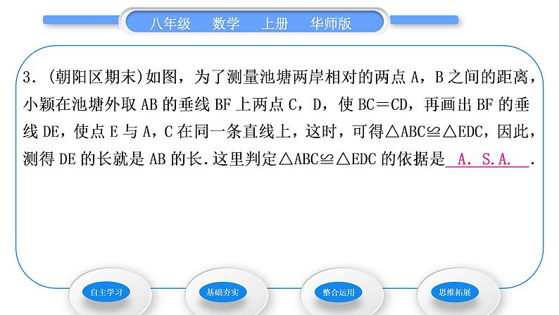 华师大版八年级数学上第13章全等三角形13.2三角形全等的判定4角边角习题课件08