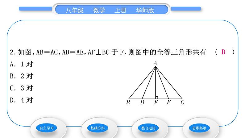 华师大版八年级数学上第13章全等三角形13.2三角形全等的判定5斜边直角边习题课件08
